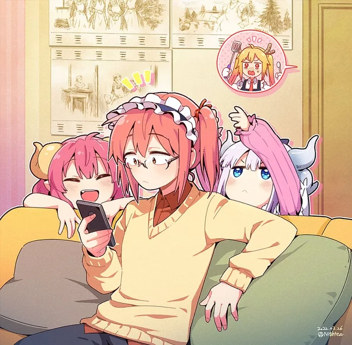 Family - Kobayashi-san chi no maidragon, Kobayashi, Kanna kamui, Ilulu, Tooru, Anime art, Anime