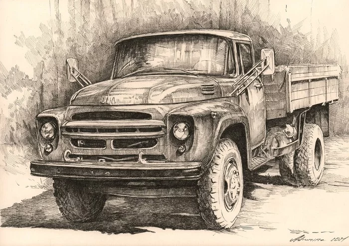 One hundred and thirtieth - My, Transport, Zil, ZIL-130, Truck, Graphics, Drawing