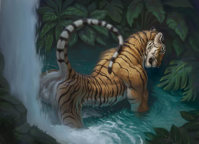 Tiger bathing - NSFW, Furry, Furry art, Furry feline, Furry tiger, Furotica male, Hibbary