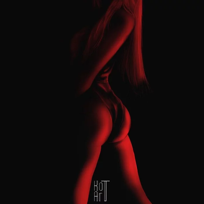 In red - NSFW, My, Art, Drawing, Sketch, Girls, Figure, Booty
