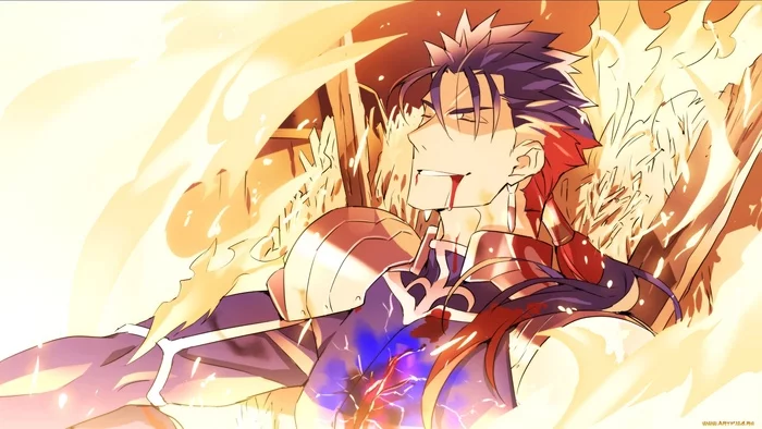 Ransa ga shinda!! - Аниме, Anime Art, Fate-Stay Night, Cu chulainn, Кровь, Длиннопост, Fate