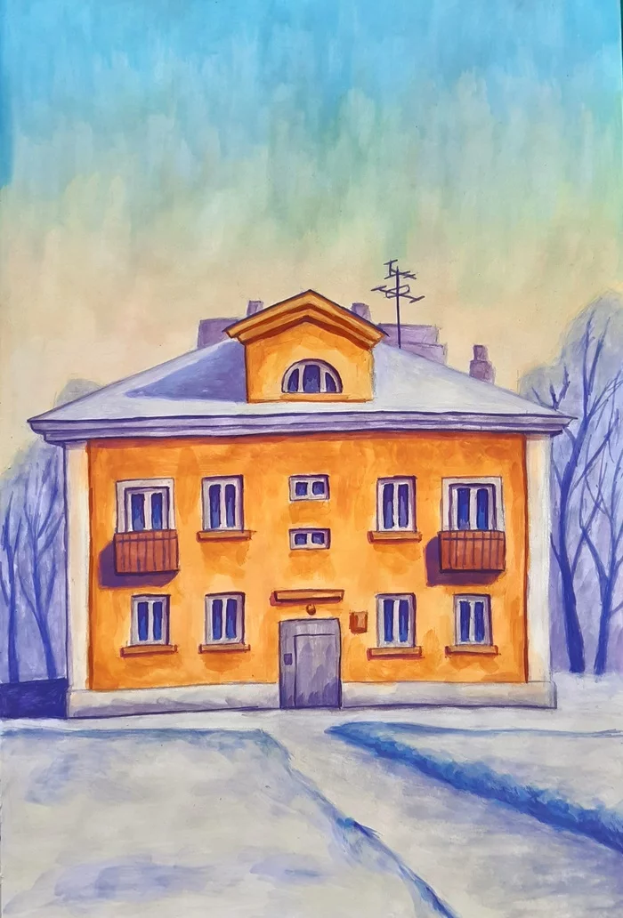 House in kirgorodok on ChTZ - My, Chelyabinsk, Thz, Gouache, Landscape, Traditional art, Drawing, Winter, Art