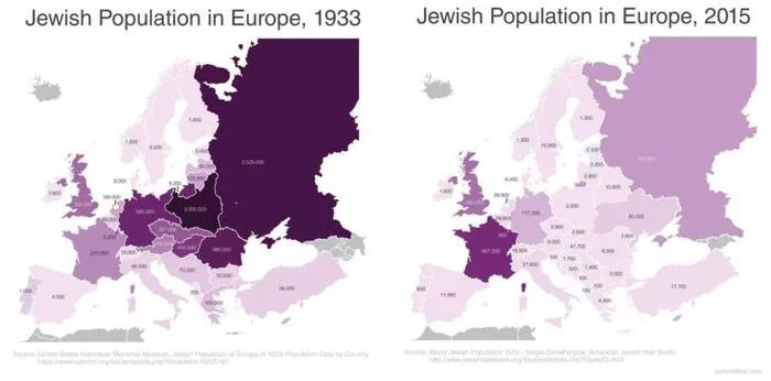 The Jewish population of Europe before and after the Holocaust. Map 1933 - 2015.    Nazism in Europe - Politics, Cards, Jews, Jews, Europe, Nazism, Nazis, The holocaust, 1933, 2015, Story, League of Historians, Military history, Anti-semitism, 