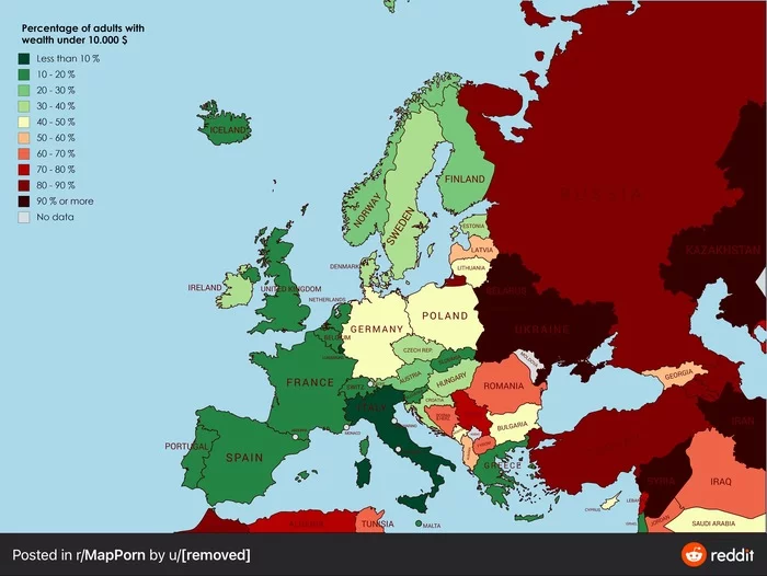 Процент людей с накоплениями меньше $10к - Карты, Статистика, Mapporn