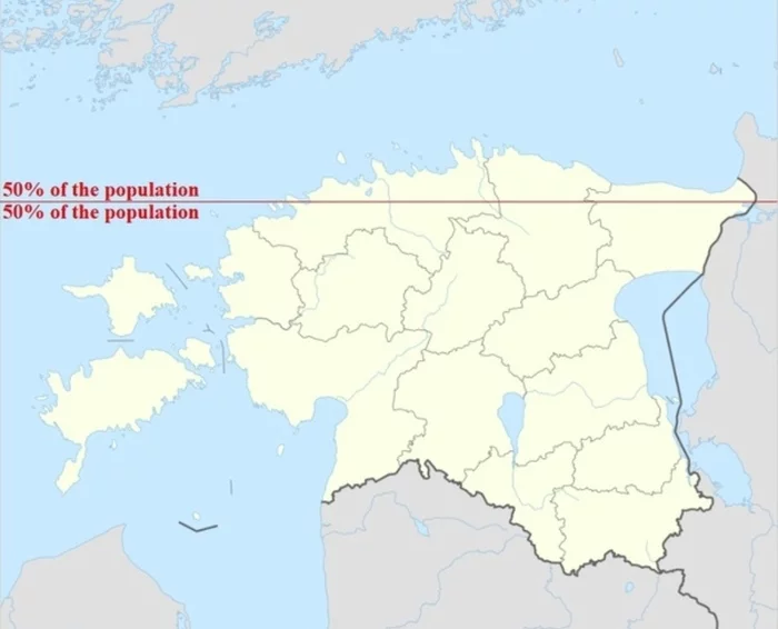 50% of Estonia's population lives above the red line - Cards, Estonia, Geography, 