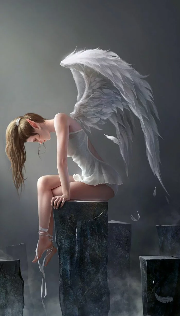 Tired Angel - Art, Anime, Anime art, Anime original, Weeping angels, 