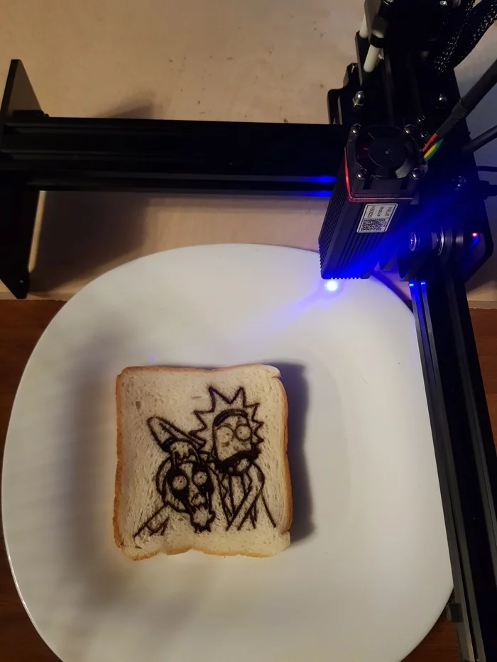 Cook a couple of toasts with butter in an hour and a half - My, Cooking, Preparation, Laser engraving, Bread, Laser, Friday tag is mine, Breakfast, Rick and Morty, Futurama, Longpost, 
