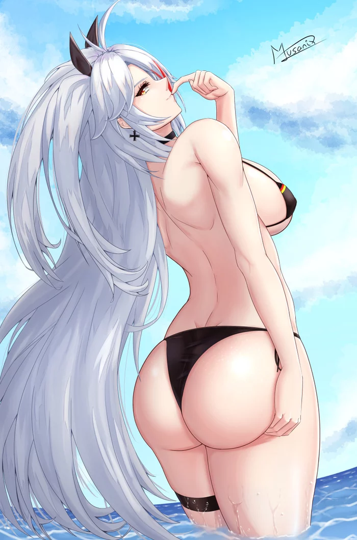 Prinz_eugen how I want to go to the beach!!! - NSFW, Azur lane, Prinz Eugen, Anime art, Art, Girls, Swimsuit, 