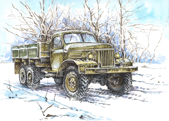 ZIL 157 - My, Transport, Truck, Zil, Watercolor, the USSR, 