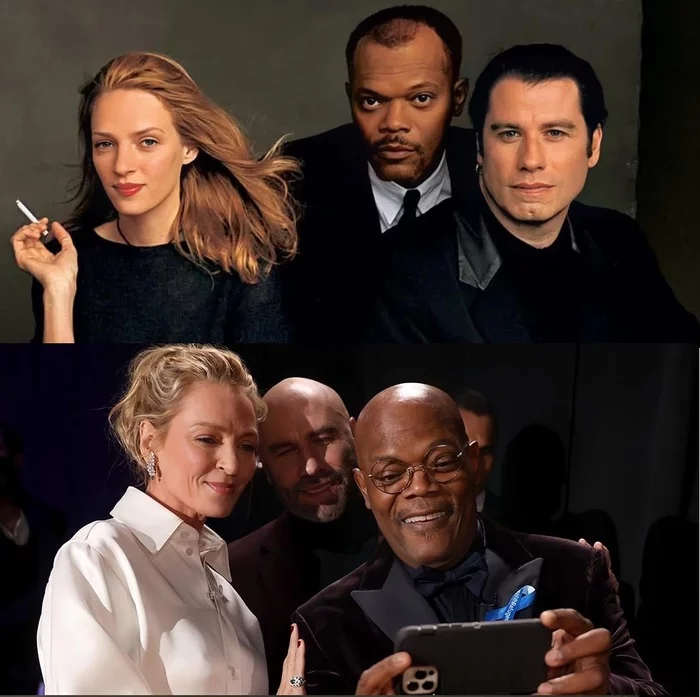 Meeting 28 years later - Pulp Fiction, Uma Thurman, John Travolta, Samuel L Jackson, Actors and actresses, Celebrities, The photo, From the network, 90th, 2022, It Was-It Was, , Films of the 90s