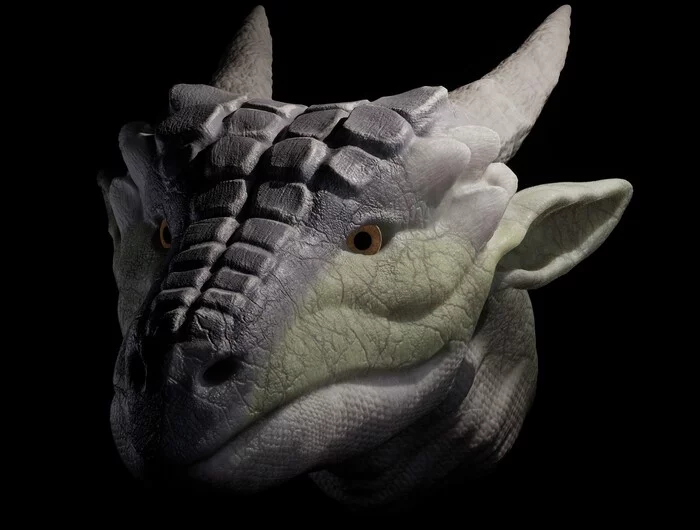 Dragon's Head - My, The Dragon, Render, 3D modeling, Substance painter, Autodesk Maya, Zbrush, Unreal Engine 5, 
