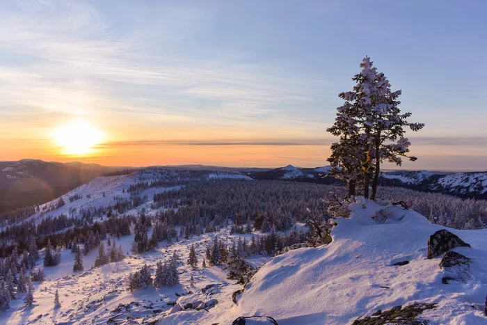 G. Bolshoy Uvan - My, Sunset, Nature, Winter, The mountains, beauty of nature, Zyuratkul, National park, Nikon d3400, Snow, The sun, Sky, Horizon, Ch60, 