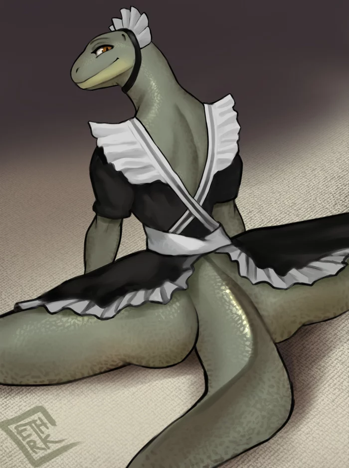 Scaly maid - NSFW, Furry, Furry art, Furry scalie, Furry edge, Housemaid, Ethrk, 