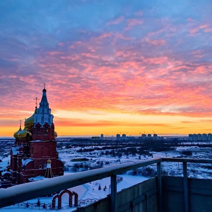 Рассвет - Моё, Рассвет, Церковь, Мобильная фотография, Самара, Снег, 