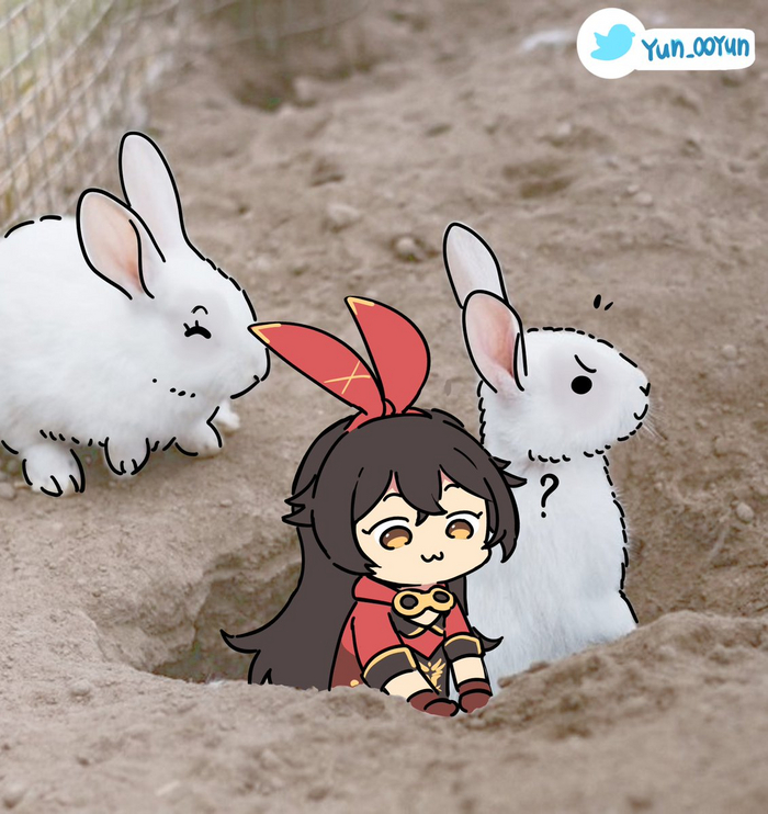 Озорной кролик 2 Genshin Impact, Anime Art, Amber, Кролик, Длиннопост, Yun_ooyun