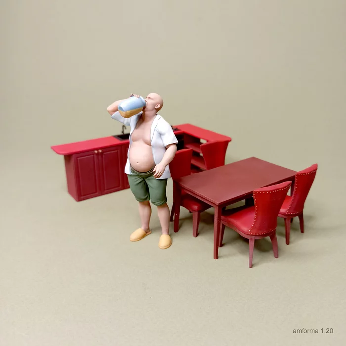 Case in the kitchen - My, Miniature, Modeling, 3D печать, 3D modeling, 3D, Painting miniatures, Figurines, Scale model, Layout, Layout, Prototyping Studio, Kitchen, Sushnyak, Fullness, Bald, Longpost, 