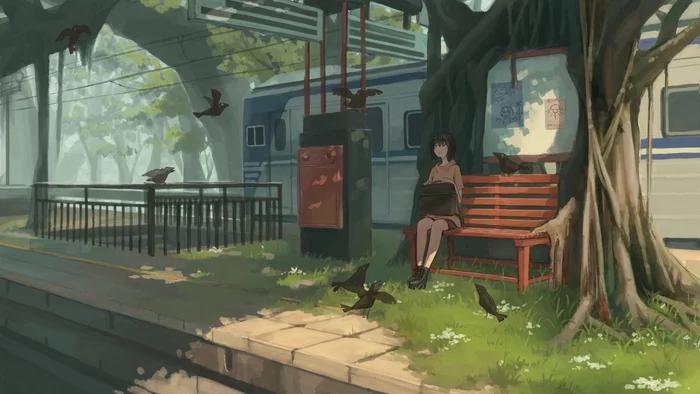 Crows - Anime, Anime art, Anime original, Girls, A train, Station, 