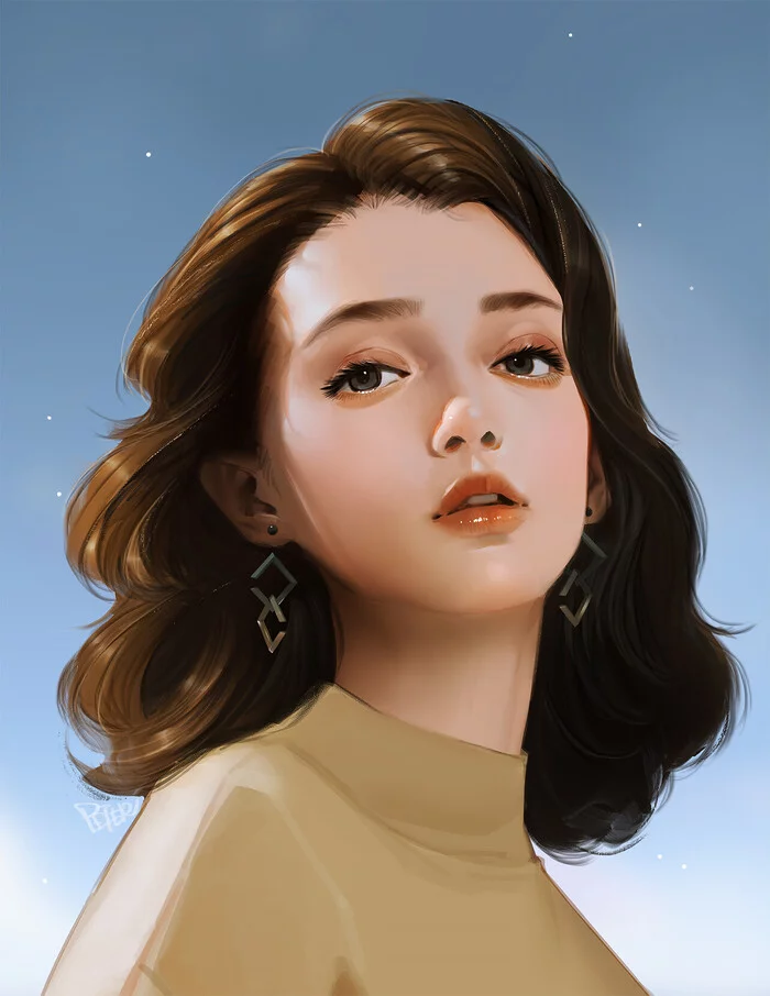 Brighter than the stars - Drawing, Girls, Sky, Stars, Sight, Peter Xiao, Art, 