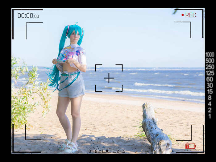 Saya Scarlet - Hatsune Miku - NSFW, Девушки, Эротика, Купальник, Пляж, Косплей, Hatsune Miku, Гифка, Длиннопост, 