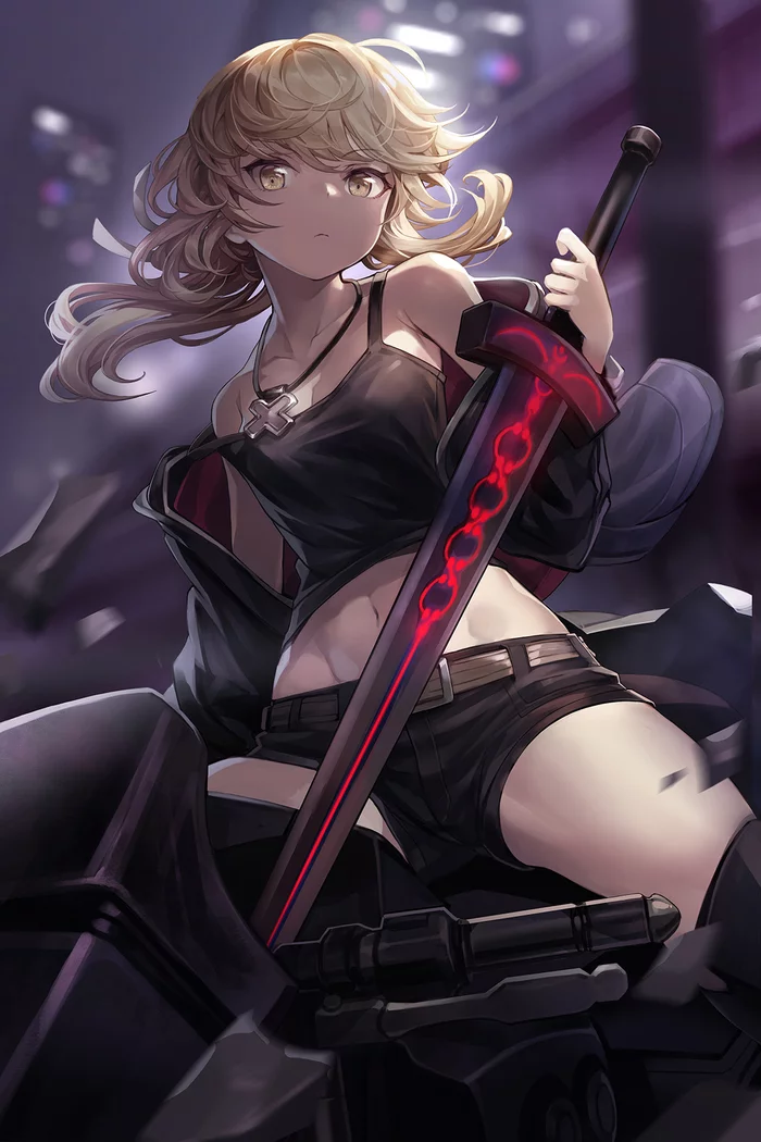 Saber Alter - Anime art, Anime, Drawing, Girls, Pixiv, Fate, Fate-stay night, Heavens feel, Saber alter, Moto, Blonde, Shorts, Fate grand order, 