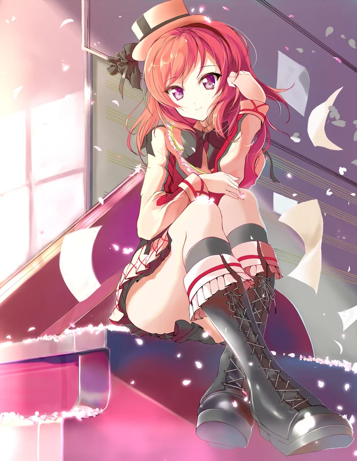 Маки Нишикино - Anime Art, Аниме, Рисунок, Pixiv, Love live! School Idol Project, Nishikino Maki, Рыжие, Красные глаза, Пианино, Ботильоны, 