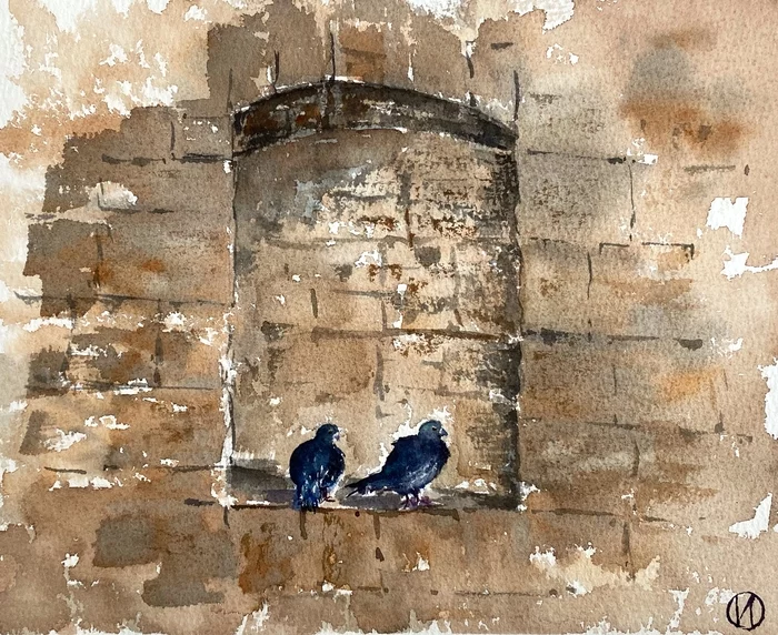 Pigeons. Watercolor - My, Watercolor, Pigeon, Drawing, Learning to draw, Beginner artist, 