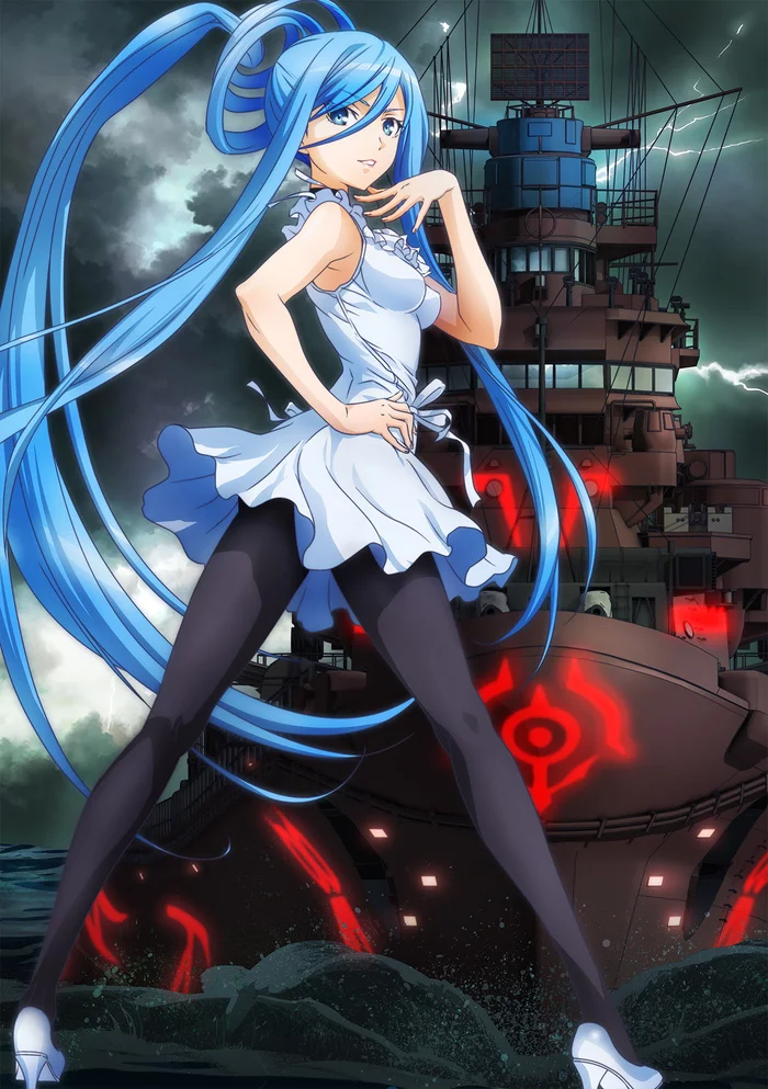 Takao - Anime art, Anime, Girls, Drawing, Aoki Hagane no Arpeggio, Takao (aoki hagane no arpeggio, Zundere, Legs, Cruiser, Blue hair, Blue eyes, 