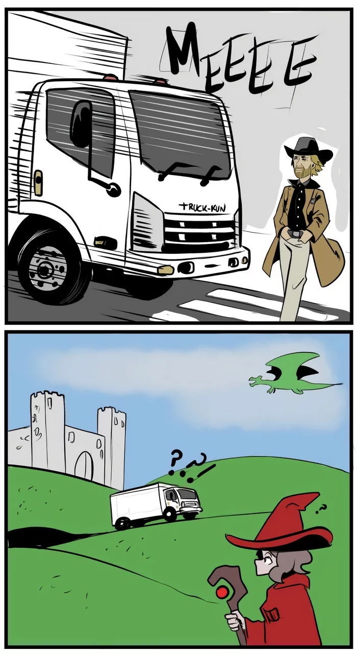 A truck-kun attacked the wrong person. - Anime, Comics, Isekai, Chuck Norris, Truck, 