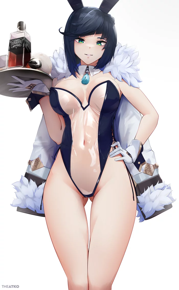 Yelan - NSFW, Genshin Impact, Yelan (Genshin Impact), Арт, Девушки, Игры, Аниме, Anime Art, Bunnysuit, Сиськи, 