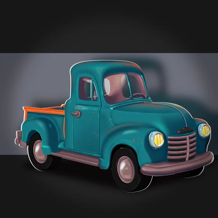Cartoon Truck - My, Clip Studio Paint, Digital drawing, Casual games, Game art, 