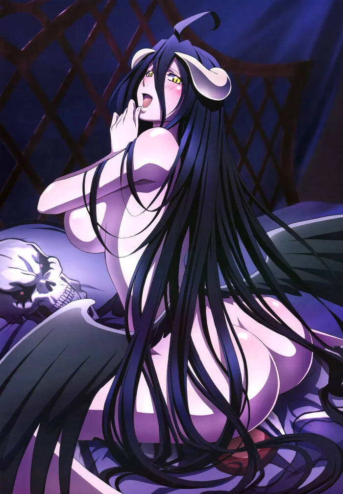 Who's peeking? - NSFW, Art, Anime, Anime art, Overlord, Ainz ooal gown, Albedo, Succubus, Girl with Horns, 