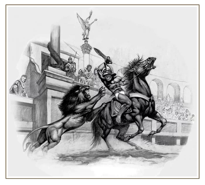 Equestrian gladiator - My, Ancient Rome, Coliseum, Gladiator, a lion, Circus, Horses, Armor, 