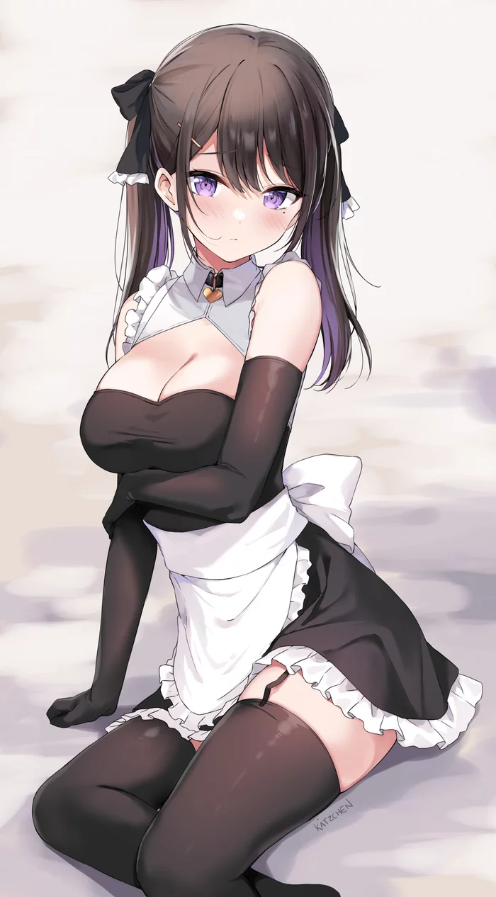 Maid - NSFW, Anime art, Anime, Art, Girls, Hand-drawn erotica, Housemaid, Stockings, Anime original, Original character, Boobs