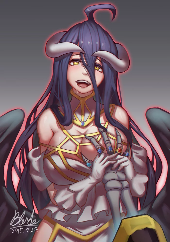 You can touch them as much as you want! - NSFW, Art, Anime, Anime art, Overlord, Ainz ooal gown, Albedo, Succubus, Girl with Horns, Boobs