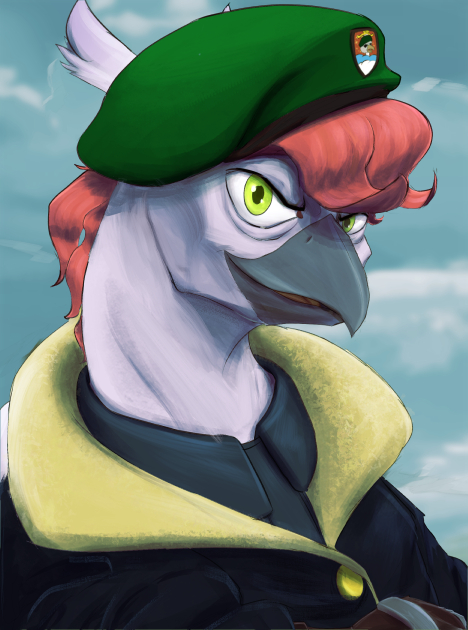 Griffin in beret - My little pony, Art, Original character, Equestria at War, 