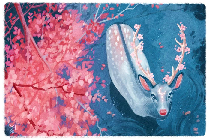 Cherry blossoms - Art, Animals, Deer, Cherry, 