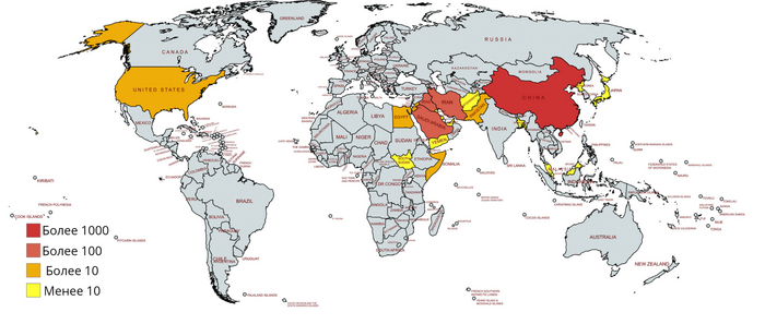 Карта стран, применяющих смертную казнь на практике