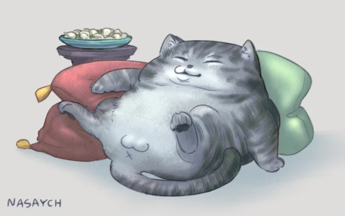 Shaggy dumpling - My, Digital drawing, Art, cat, Dumplings