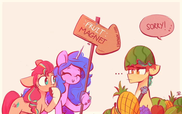 Fruit Magnet - My little pony, Izzy Moonbow, Sunny starscout, Hitch trailblazer, Scribble-potato