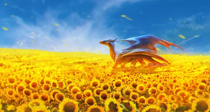 Sunflower field - The Dragon, Art, Sunflower, Field, Leilryu