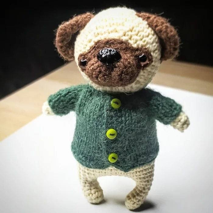 Knitted Pug - My, Knitted toys, With your own hands, Needlework without process, Handmade, Crochet