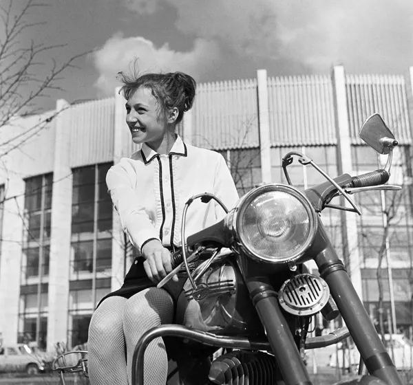 A girl on a motsyk. The Bride of Mexico City - Black and white photo, Girls, Sports girls, Moto, The photo, 