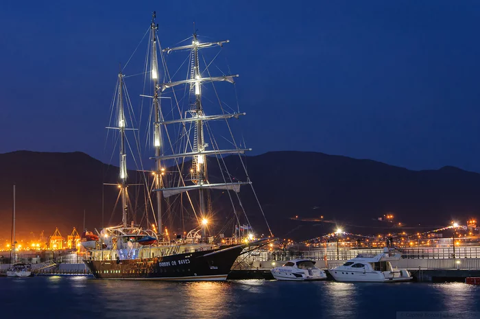 Barkentina Running On Waves - My, Sailboat, Regatta, Night, Professional shooting, Reflection, Night shooting, Nikon, Sea