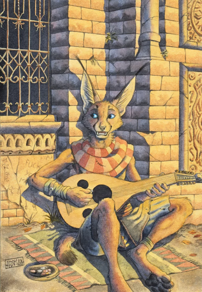 Song of the Beggar - 0laffson, Furry, Art, Furry art, Furry feline