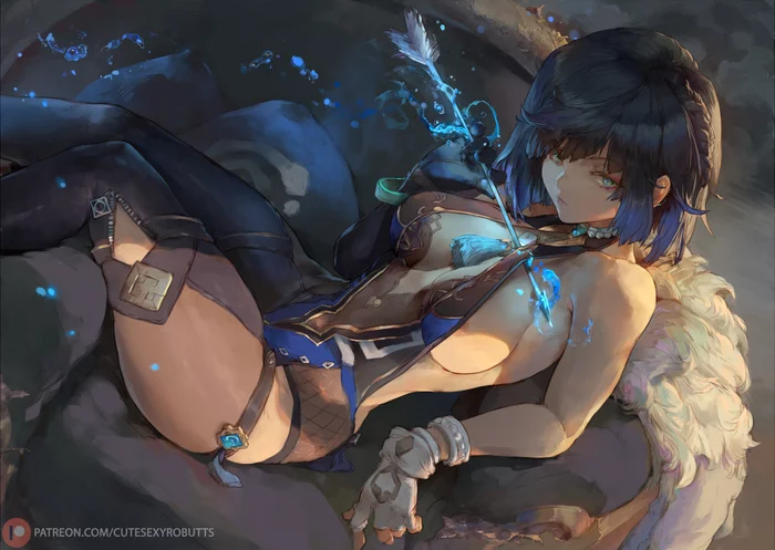 Yelan - NSFW, Genshin impact, Yelan (Genshin Impact), Art, Girls, Games, Anime, Anime art, Boobs, Cutesexyrobutts, 