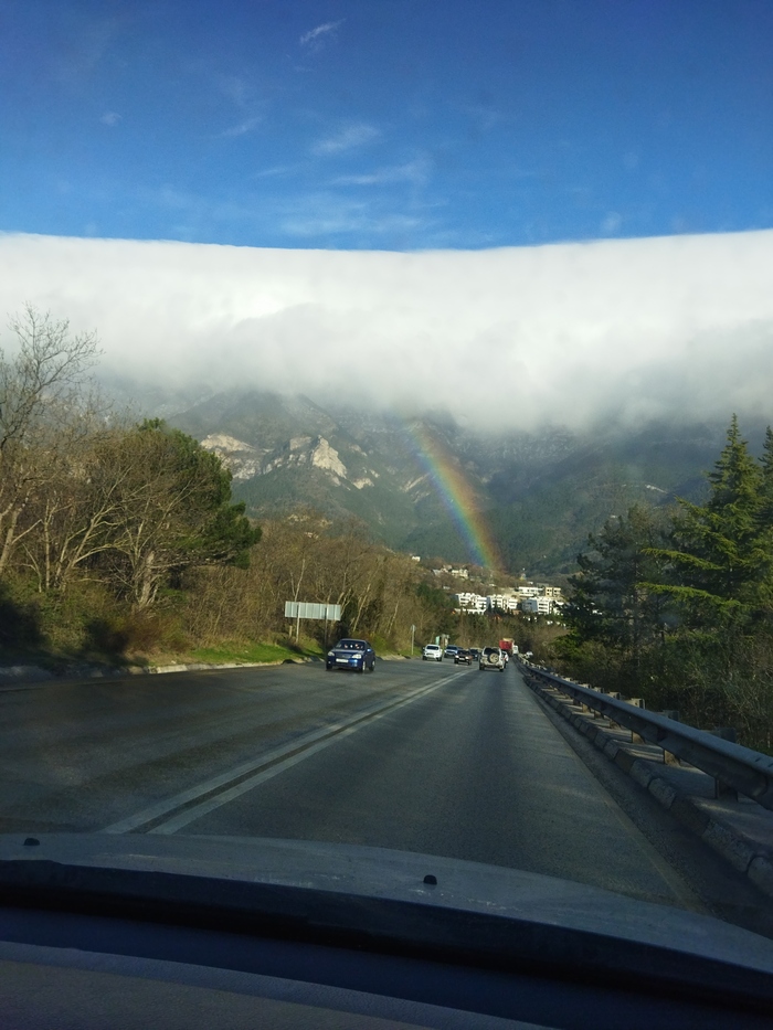 Rainbow under storm , , 