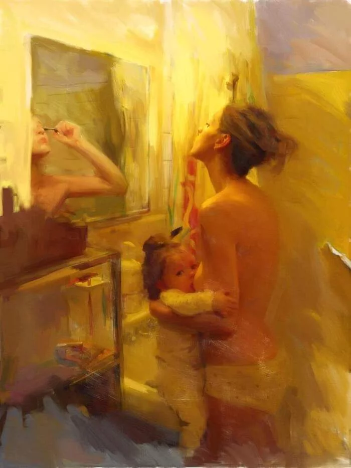Multitasking - NSFW, Artist, Women, Children, Parents and children, Painting, Lactation, 