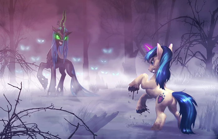 Changelings in the Mist - My little pony, Shining armor, Queen chrysalis, , Harwicks-Art