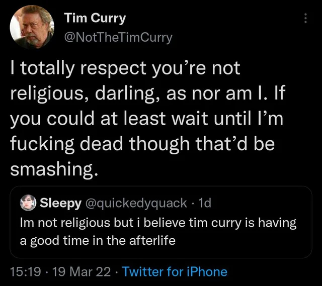 Kind fan - Twitter, Screenshot, Tim Curry, 