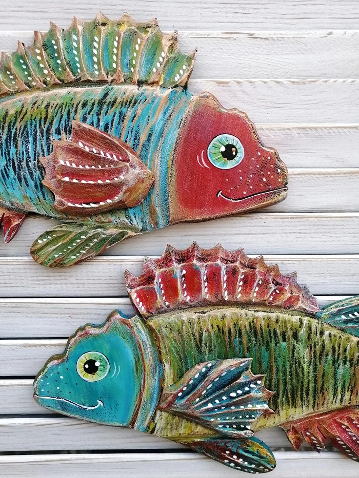 Rainbow fish made of wood - Decorative arts, A fish, Painting on wood, Wood carving, Video, Vertical video, Longpost